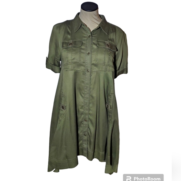 Anthropologie Holding Horses Olive Military Swing Shirtdress Size 4P - Picture 4 of 8